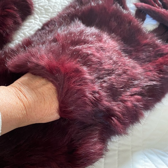 Mink Woven Burgundy Long Scarf Shawl - Picture 3 of 5